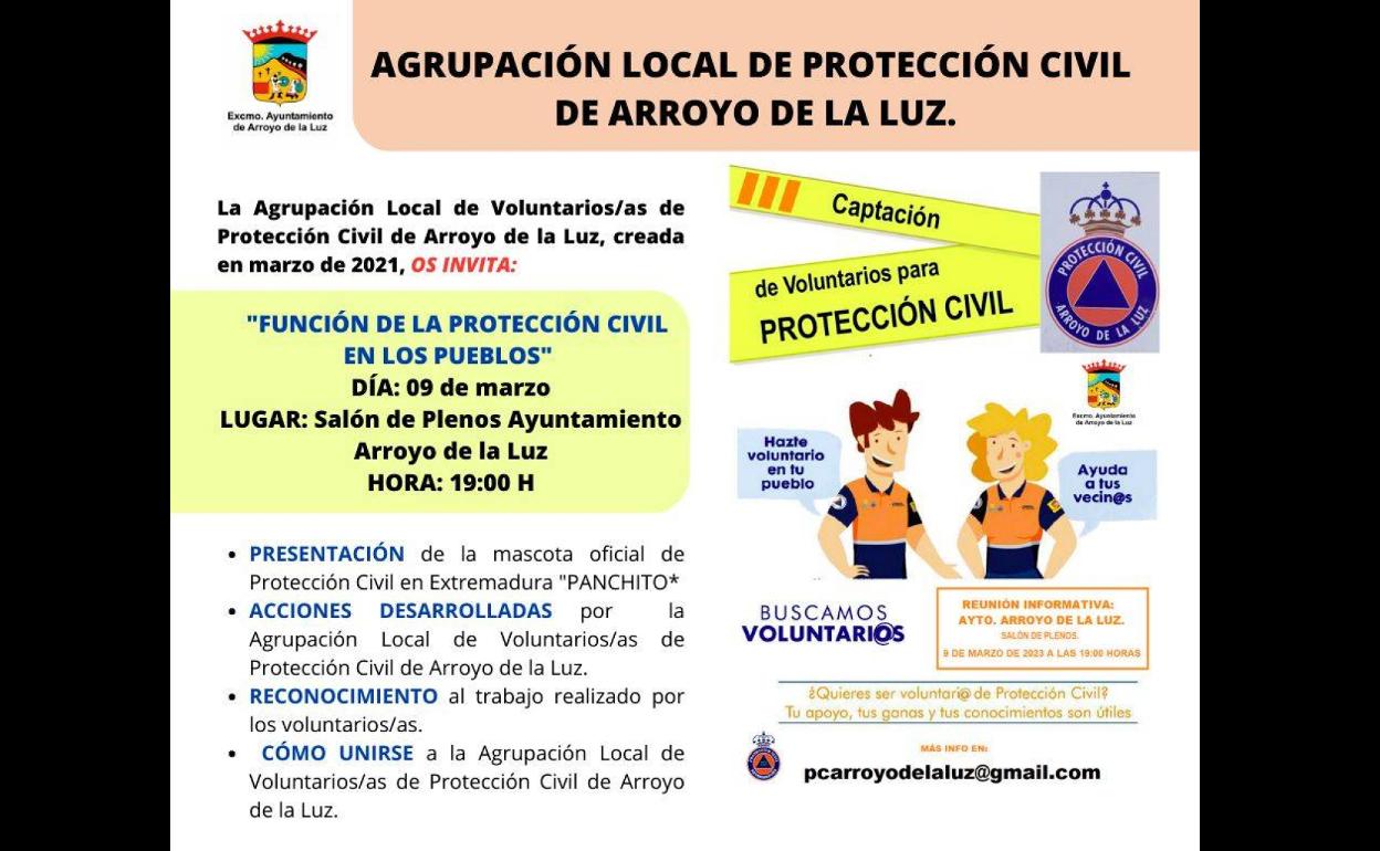 La Agrupación Local de Voluntarios de Protección Civil de Arroyo de la Luz organiza una reunión informativa