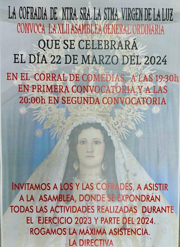 Imagen principal - La cofradía de la Virgen de la Luz convoca su asamblea general ordinaria