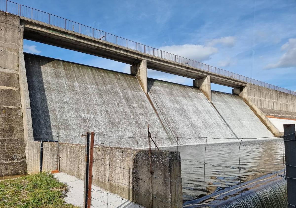 Imagen principal - Arriba, Molano tirando agua. Debajo, la fuera del agua en el rio Pontones.