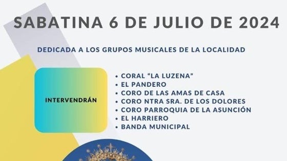 La Sabatina dedicada a los grupos musicales de la localidad contará con la intervención de los mismos durante la misa