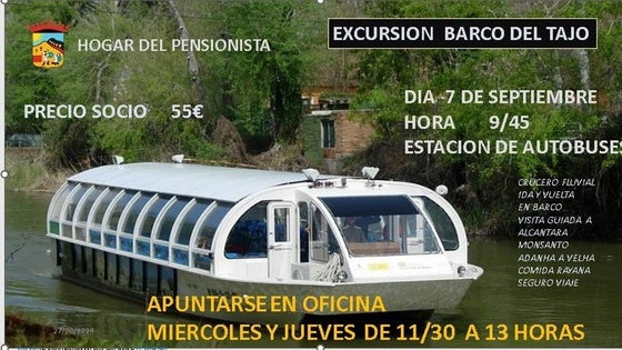 Inscripciones para la Excursión Barco del Tajo