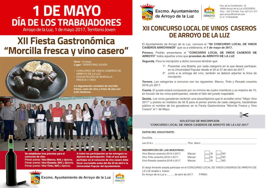 Arroyo celebrará la XXII Fiesta Gastronómica ‘Morcilla fresca y vino casero’