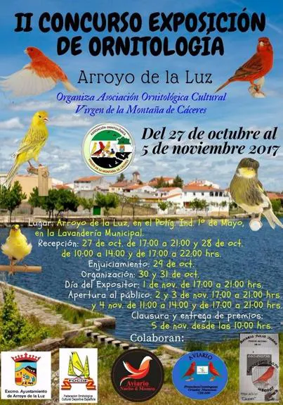 Cartel anunciador del II Concurso Exposición de Ornitología en Arroyo de la Luz 