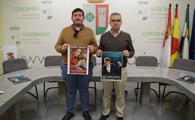 El alcalde, Elías López, y el concejal, Fran Cruces, presentando hoy los conciertos. 