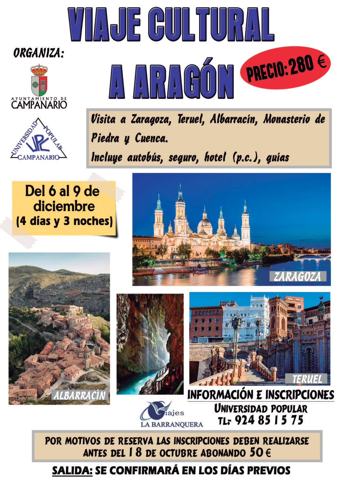 Cartel anunciador del viaje a Aragón. 