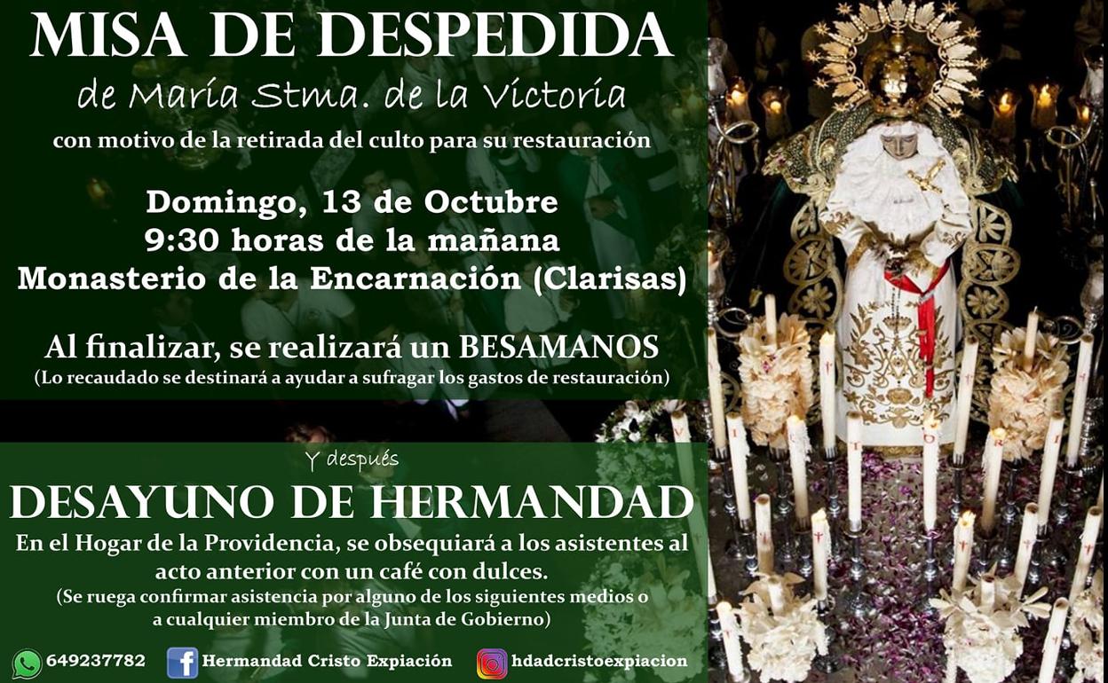 La Virgen de la Victoria será despedida el domingo antes de su restauración