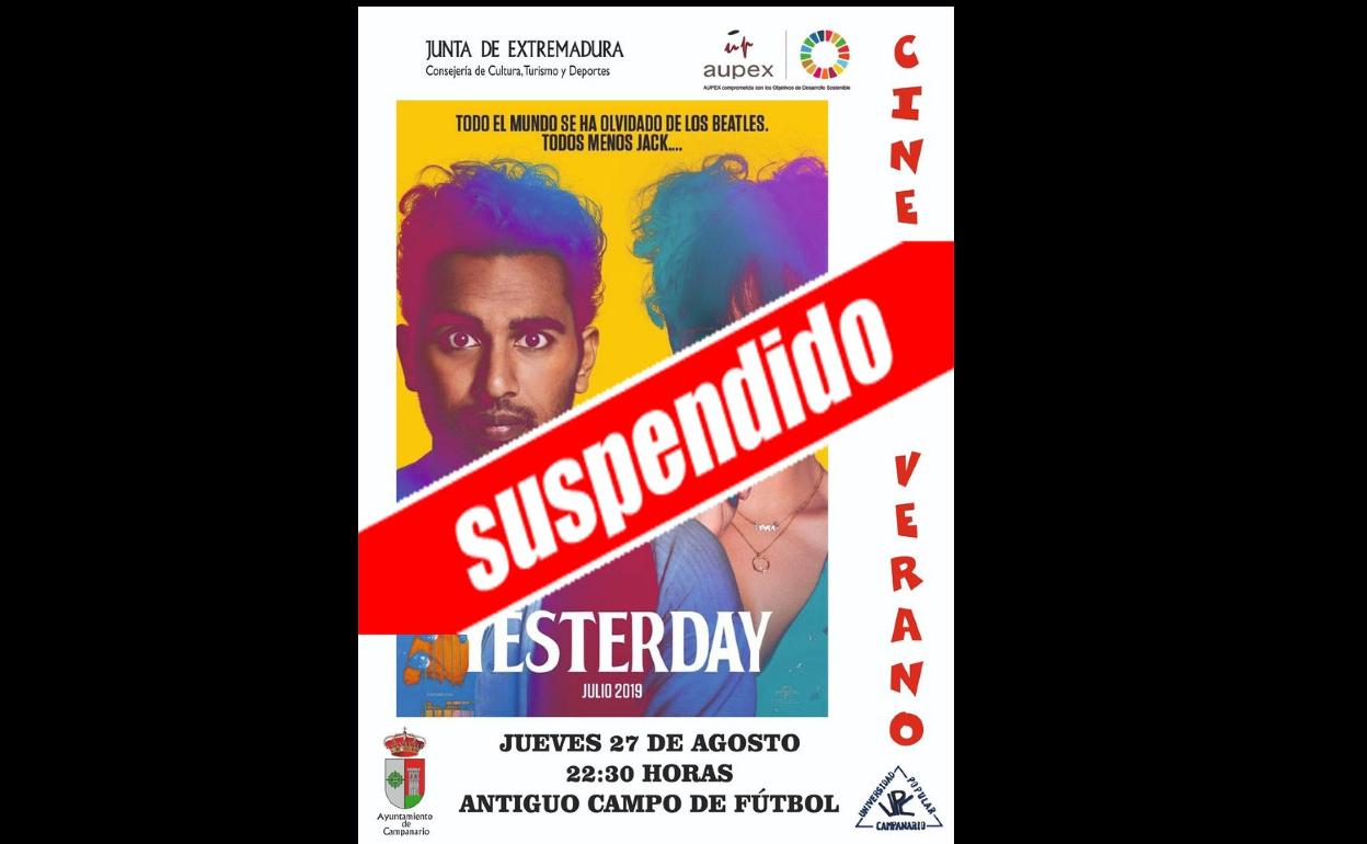 Se suspende la proyección de la película 'Yesterday' ante los últimos positivos por Covid-19 en la localidad