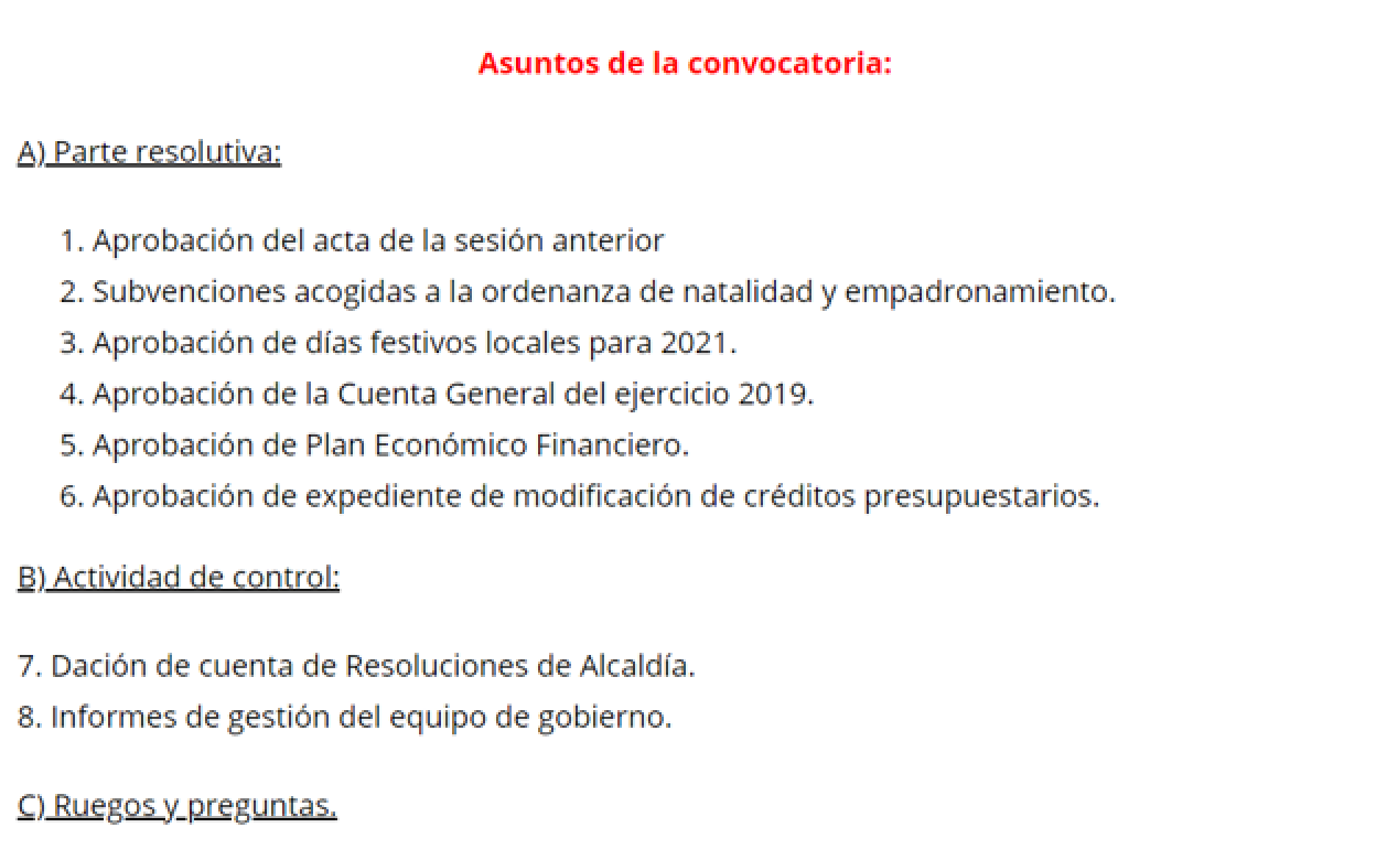 Este jueves tendrá lugar pleno municipal en el Centro de Ocio