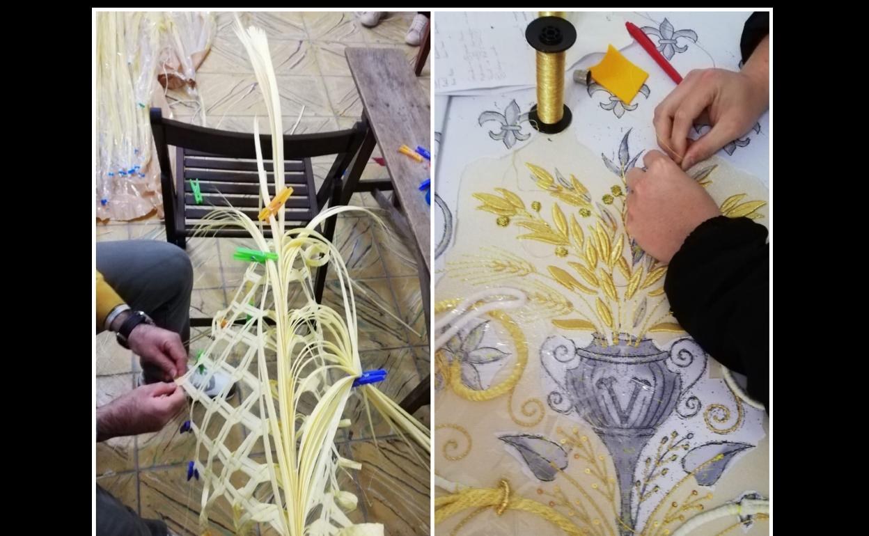 Elaboración de palmas y bordados de sayas. 