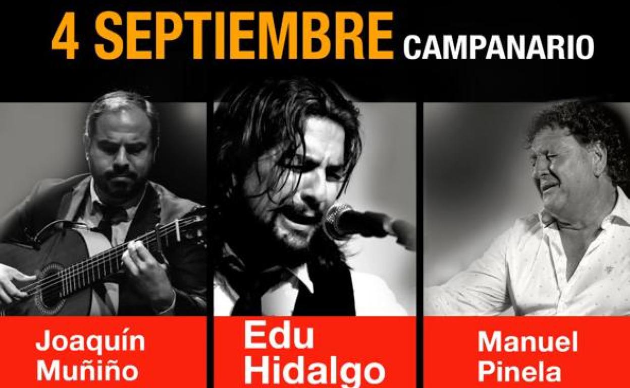 Los cantaores Edu Hidalgo y Manuel Pinela, y el guitarrista Joaquín Muñino protagonizan este sábado un recital flamenco