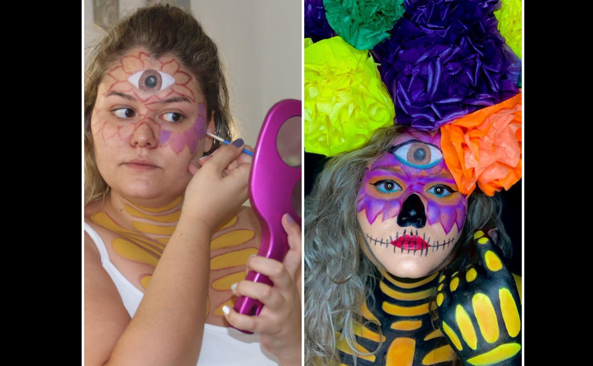 Ana Manota en pleno proceso creativo de una Catrina. 