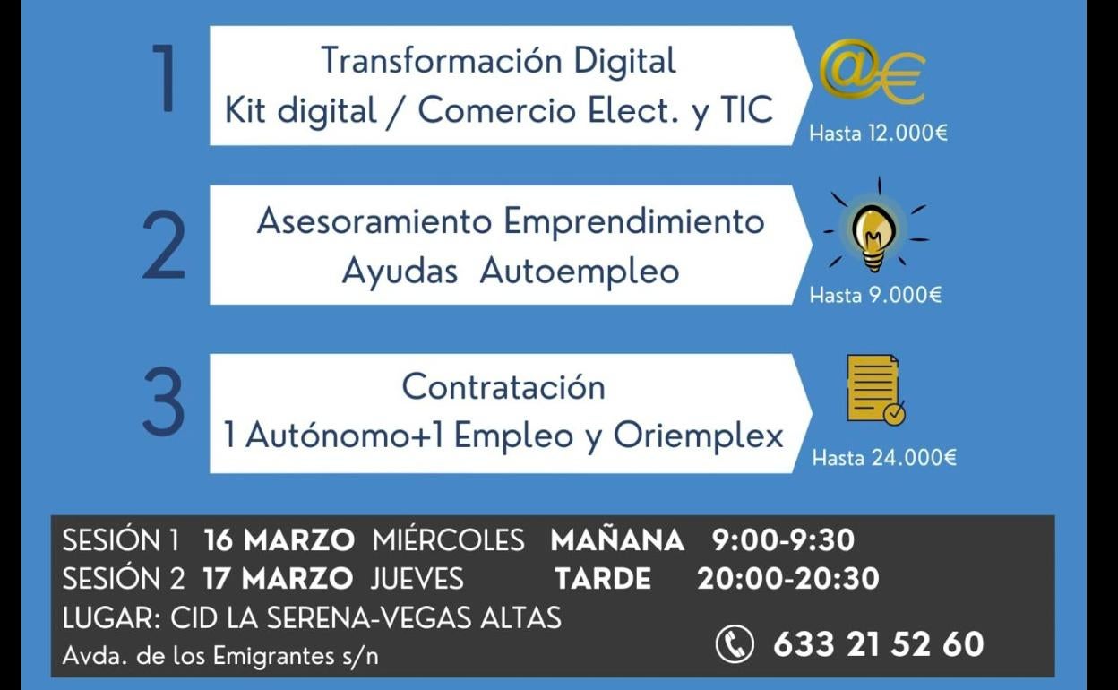 El CID Vegas Altas-La Serena organiza sesiones informativas para empresas, autónomos y emprendedores