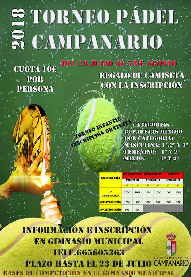 Nuevo torneo de pádel de verano, del 28 de julio al 5 de agosto