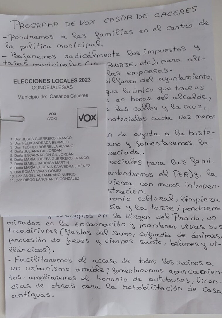 Jesús Guerrero renuncia a ser candidato a la alcaldía tras el buzoneo de un manuscrito del programa electoral de VOX