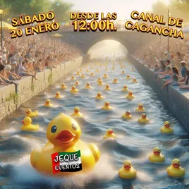 La peña de amigos 'Jeque Eventos' organiza la primera carrera de patos de goma en el regato de Cagancha