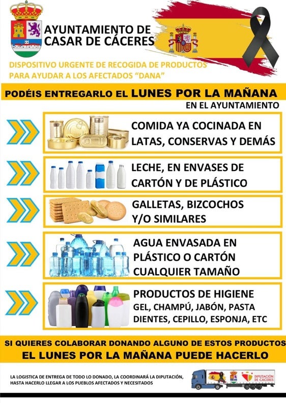 El Ayuntamiento recogerá productos de primera necesidad para ayudar a los afectados por la DANA