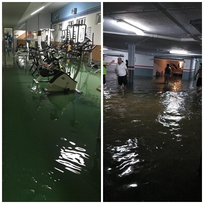 El gimnasio municipal y un garaje, inundados en pocos minutos anoche. 