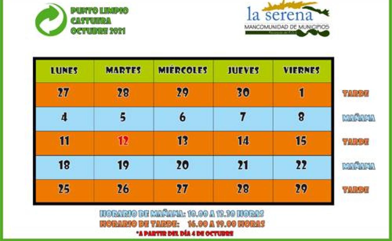 Publicados los horarios del punto limpio durante el mes de octubre