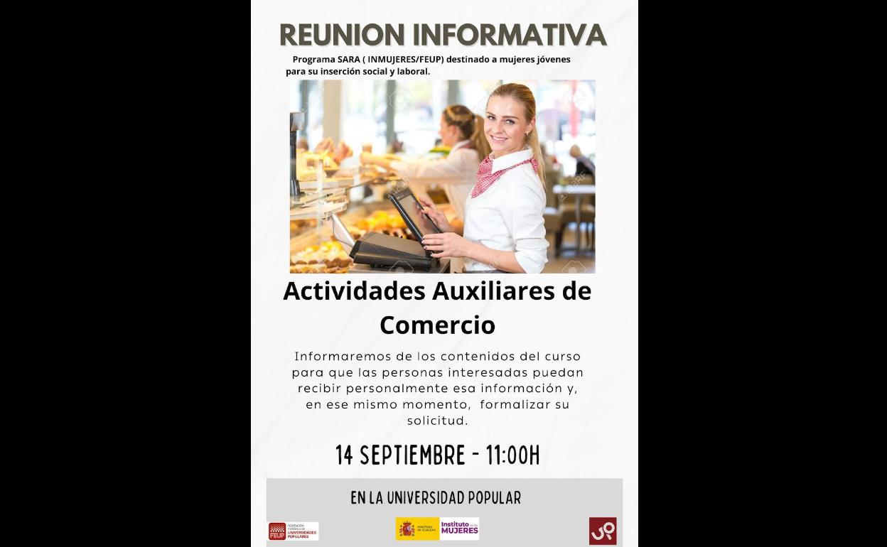 El programa Sara de 'Actividades Auxiliares de Comercio' anuncia una reunión informativa