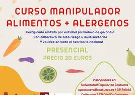Cartel anunciador del curso sobre manipulación de alimentos y alérgenos