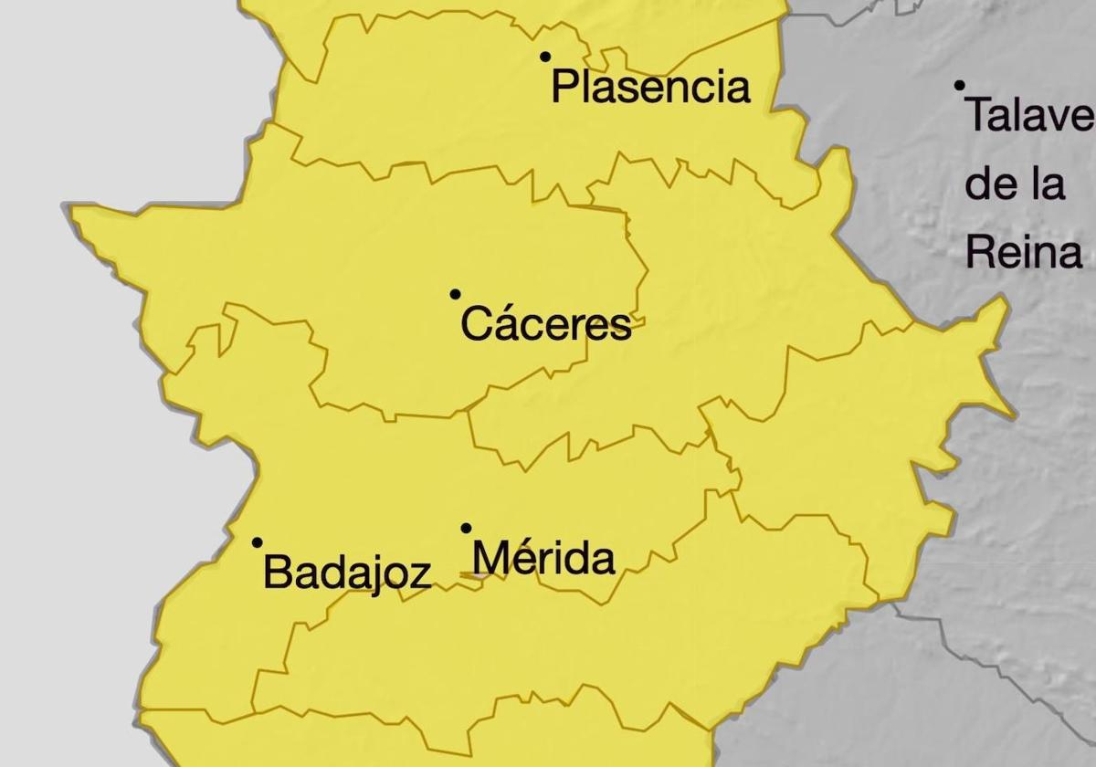 AEMET activara mañana la alerta amarilla por tormentas y lluvia en toda Extremadura
