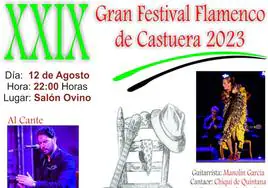 Cartel de Festival Flamenco de Verano de la peña Manzanito de Castuera.