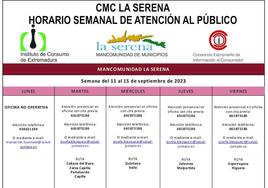 Horario del CMC La Serena para la semana del del 11 al 15 de septiembre.