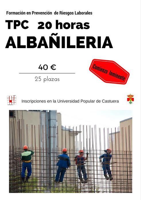 La Universidad Popular oferta un curso de Prevención de Riesgos Laborales para Albañilería (TPC)