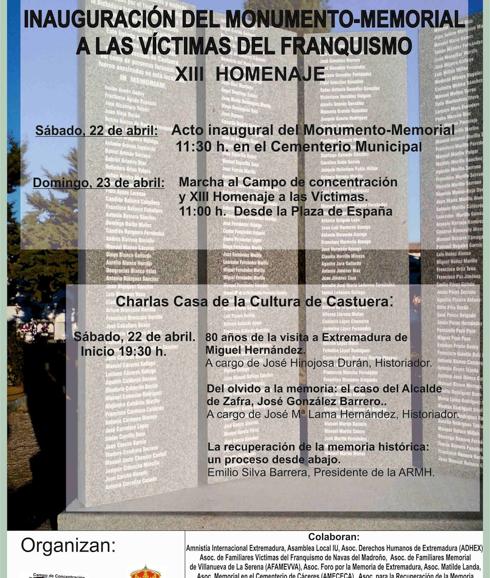 El XIII Homenaje a las Víctimas del Campo de Concentración y de la Represión Franquista se celebrará el próximo fin de semana