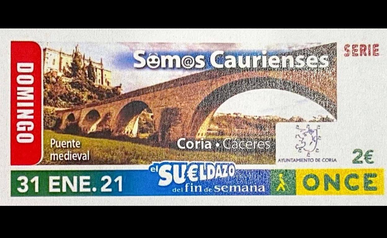 El cupón de la ONCE del 31 de enero de 2021 irá dedicado a Coria