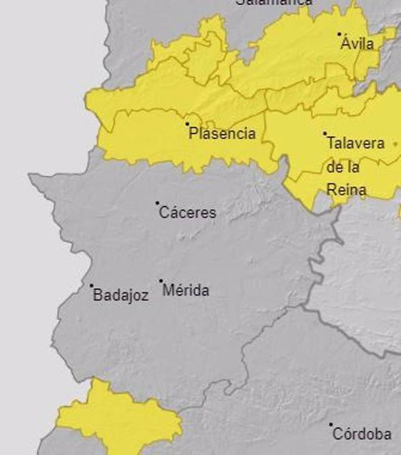 El norte de Cáceres y los valles del Tajo y el Alagón, en alerta amarilla este jueves por lluvia