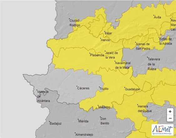El Valle del Alagón permanece este lunes en alerta amarilla por lluvias y tormentas