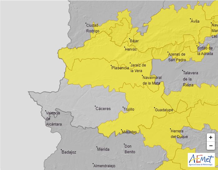 El Valle del Alagón permanece este lunes en alerta amarilla por lluvias y tormentas