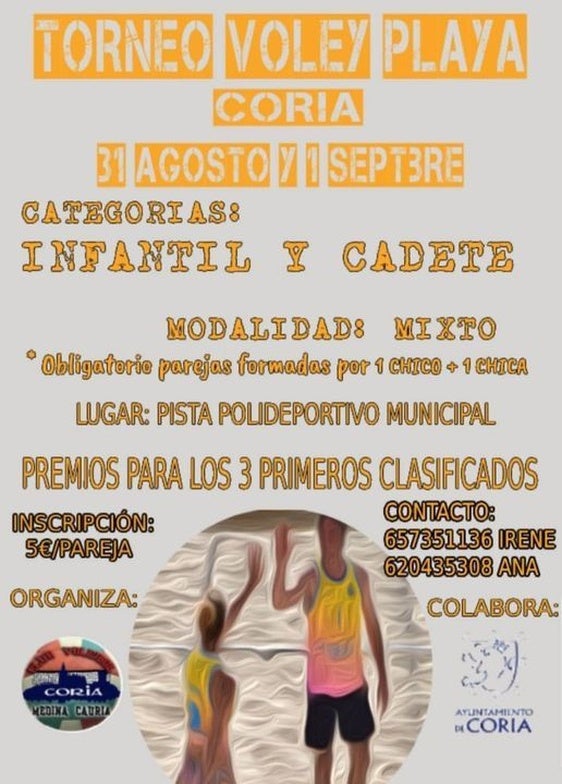 Coria acogerá el torneo de voley playa infantil y cadete en modalidad mixta