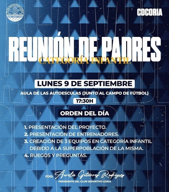 CD Coria organiza reunión informativa para padres de la categoría Infantil