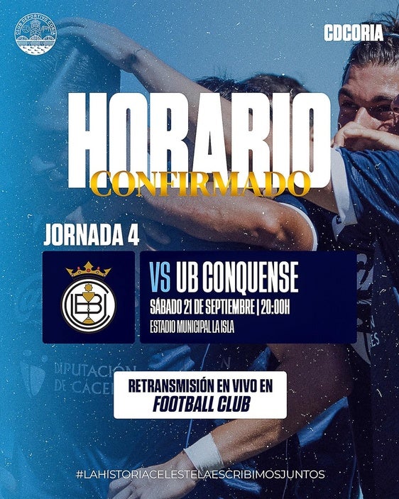 El CD Coria recibirá a la UB Conquense en la Jornada 4