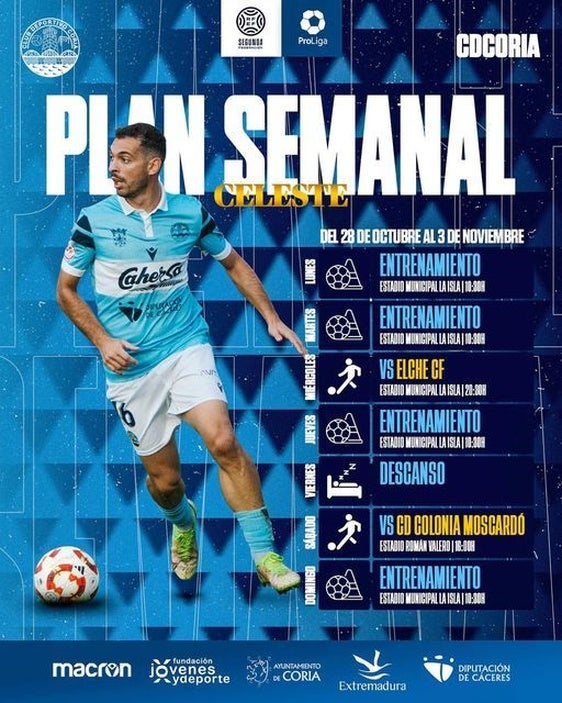 El CD Coria presenta su plan semanal de entrenamientos y partidos del 28 de octubre al 3 de noviembre