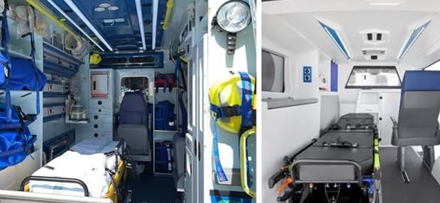 Equipamiento de ambulancia SVB (izquierda) y ambulancia A1 (derecha)