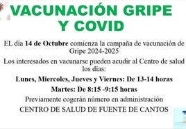 Fuente de Cantos se prepara para la temporada de gripe: ¡Vacúnate!