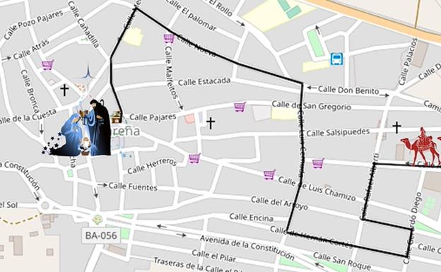 Recorrido de la cabalgata de Reyes por las calles de Guareña.