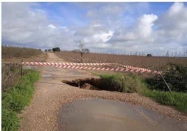 Socavón en uno de los caminos del término municipal de Guareña.