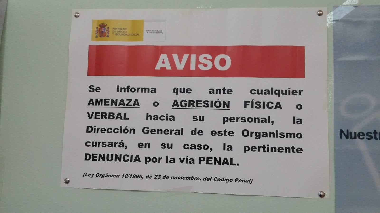Se avisa en el Inem que ante amenazas habrá denuncias por vía penal