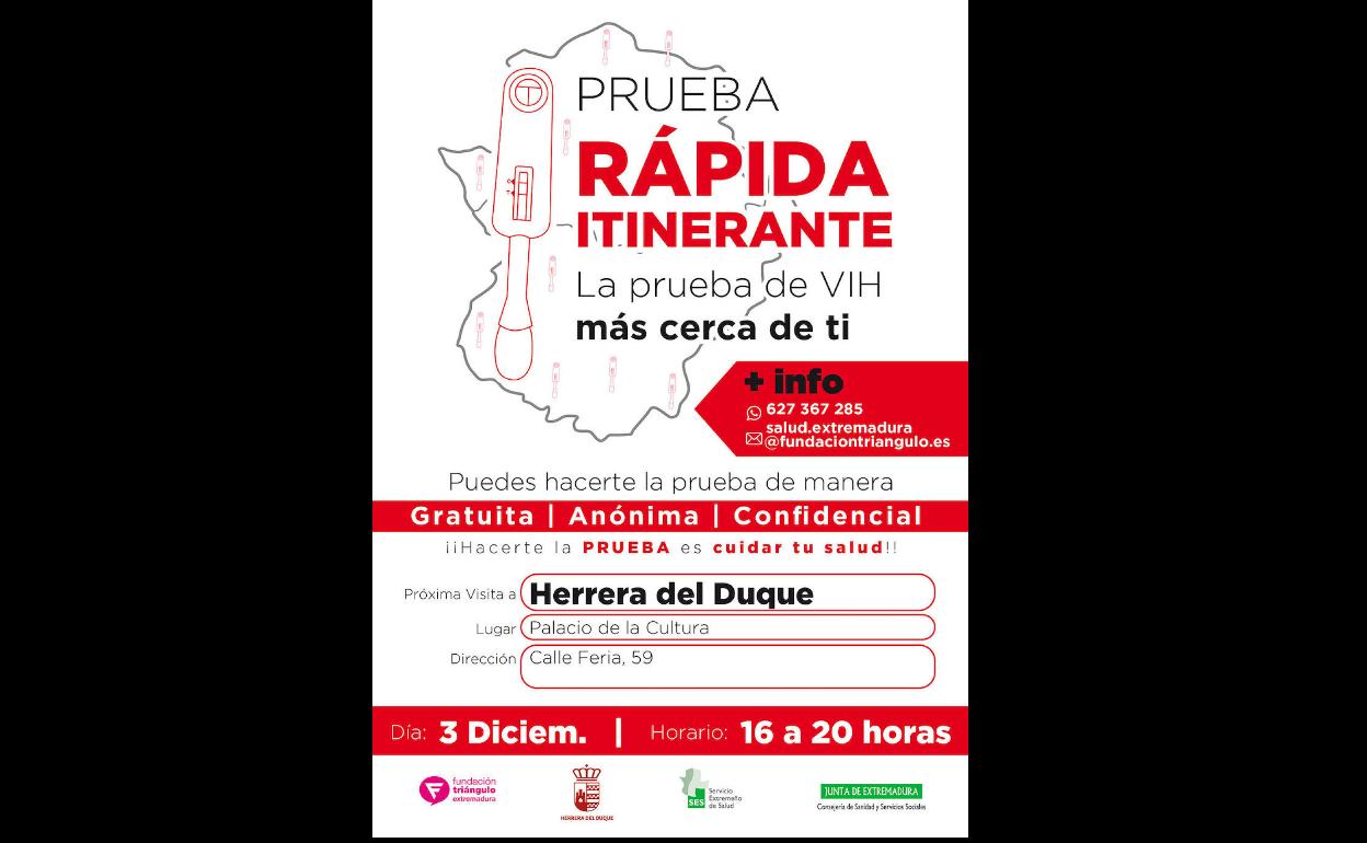 El martes 3 de diciembre el Servicio Itinerante de la Prueba Rápida del VIH visita Herrera del Duque