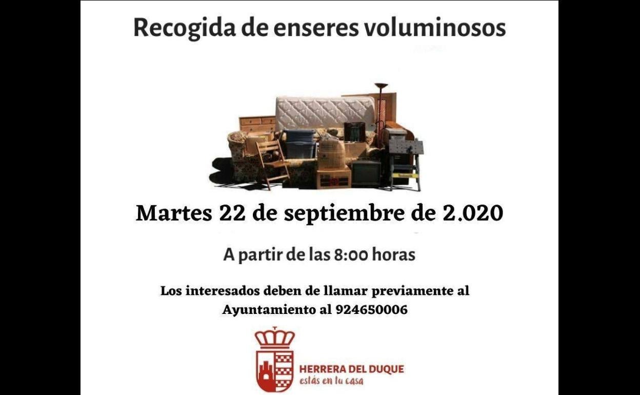 El 22 de septiembre se realizará la recogida de enseres