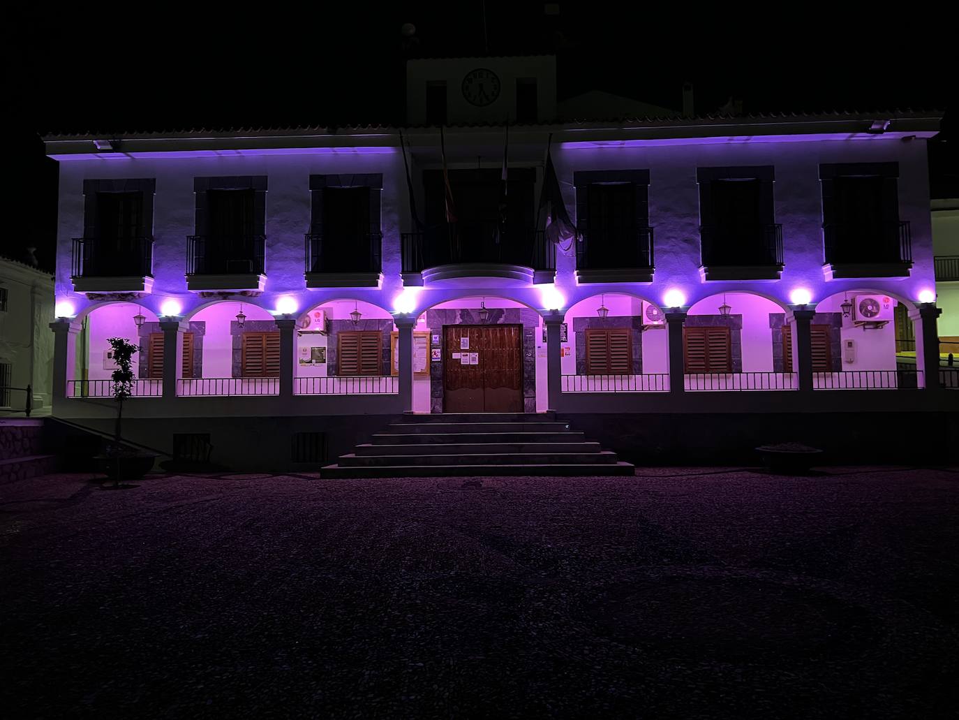 La fachada del Ayuntamiento de ilumina se color violeta con motivo del Dia Internacional de la Violencia de Género