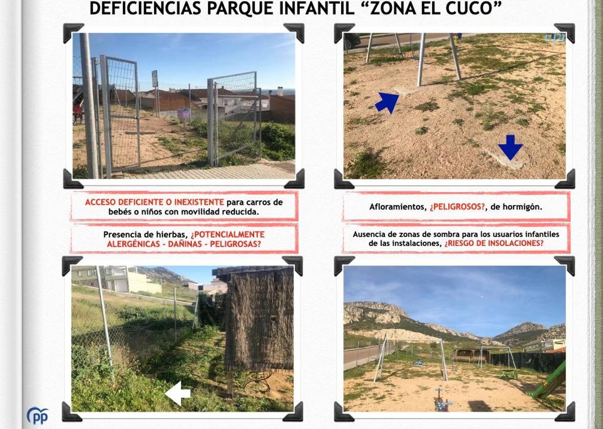 El Partido Popular insta al equipo de «Gobierno» a reparar los daños en Parques Infantiles de la localidad