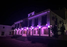 Edificio municipal iluminado color Violeta año 2023