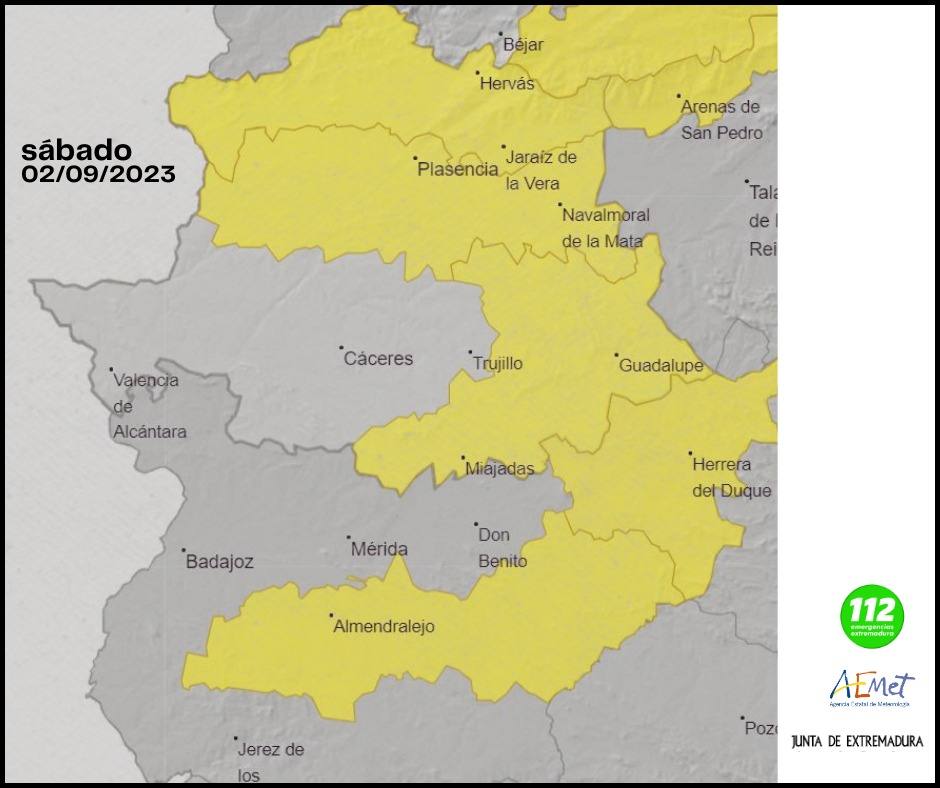 El 112 activará el sábado la alerta amarilla por lluvias y tormentas en Extremadura