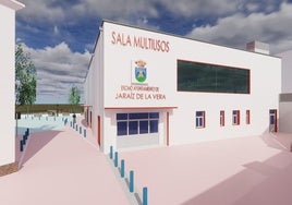 Diseño de la fachada principal o entrada a la nave multiusos.