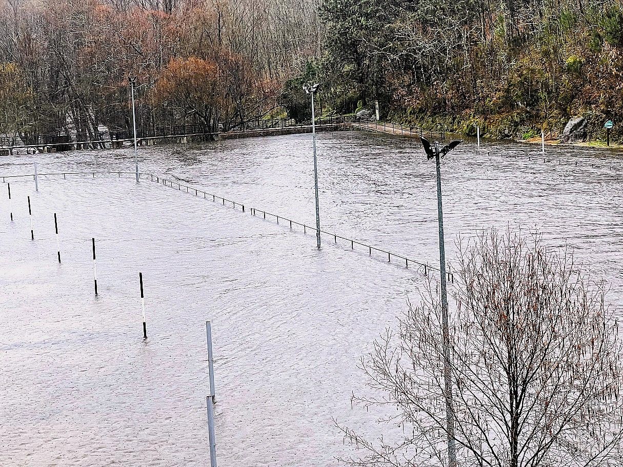 Los báculos o palos de las sombrillas casi sumergidos.
